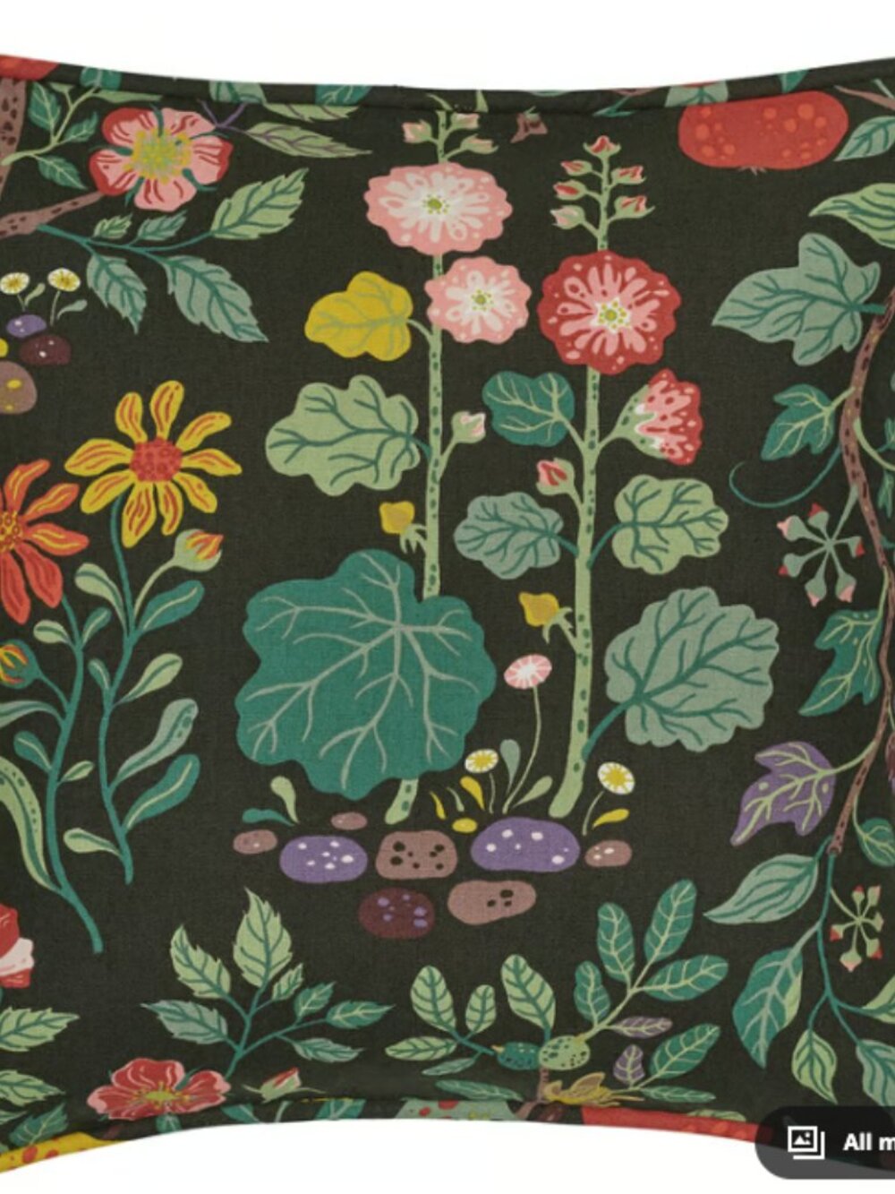 IKEA VILDPERSILJA Floral Cushion Cover black-green floral pattern 20x20 NWT - Picture 3 of 4